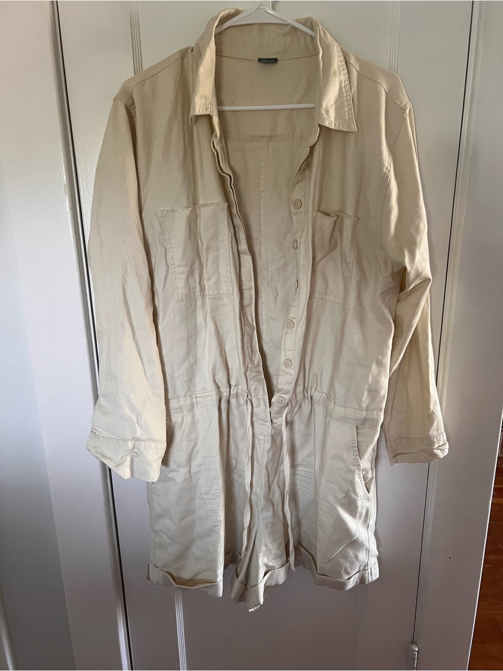 aerie Cream Longline Utility Shirt Jacket